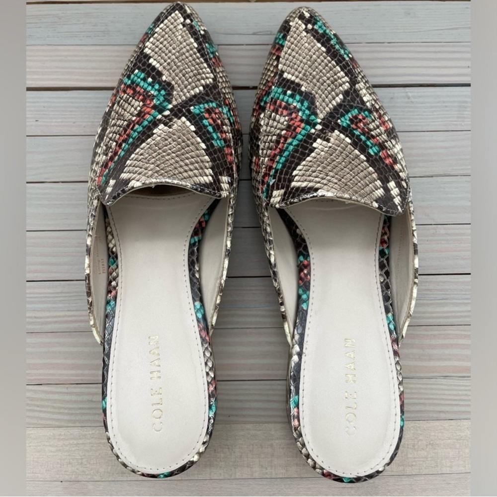 Cole Haan Piper Mule ROCCIA Snake Print Style W15918 Size US 5 Beige Tan